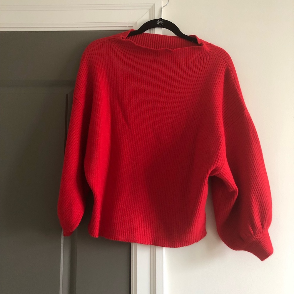 Anthropologie large petite red sweater wide neck